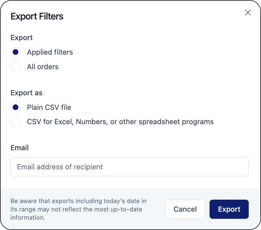 Export Filters window