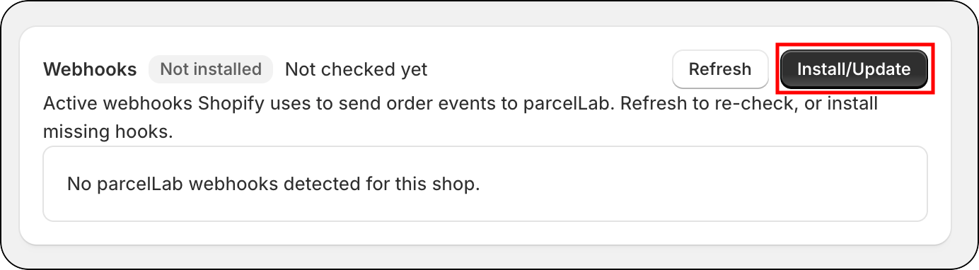Install button for connecting webhooks