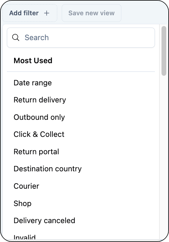 Available filters list