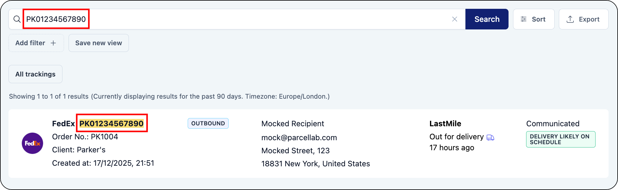 Search terms used are highlighted in the search results