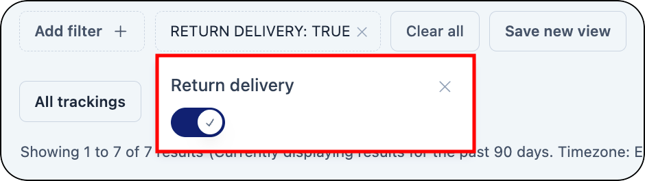 Return delivery filter set