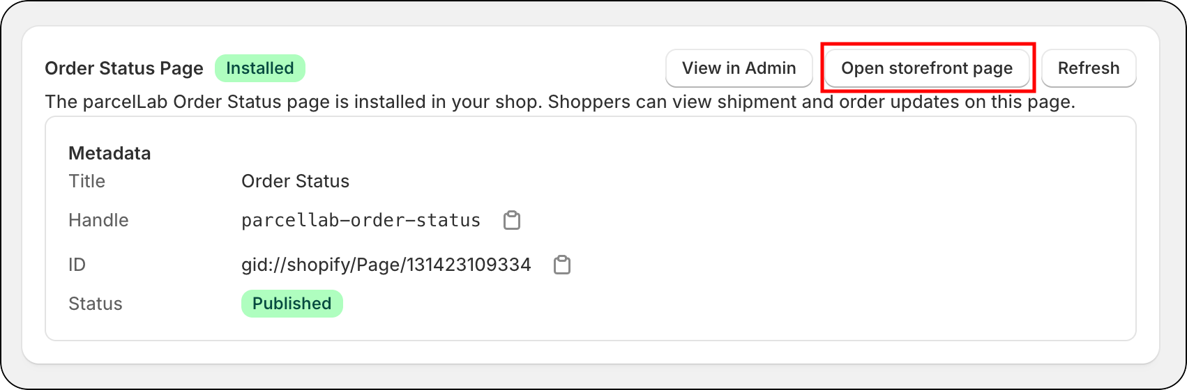 Open storefront page button