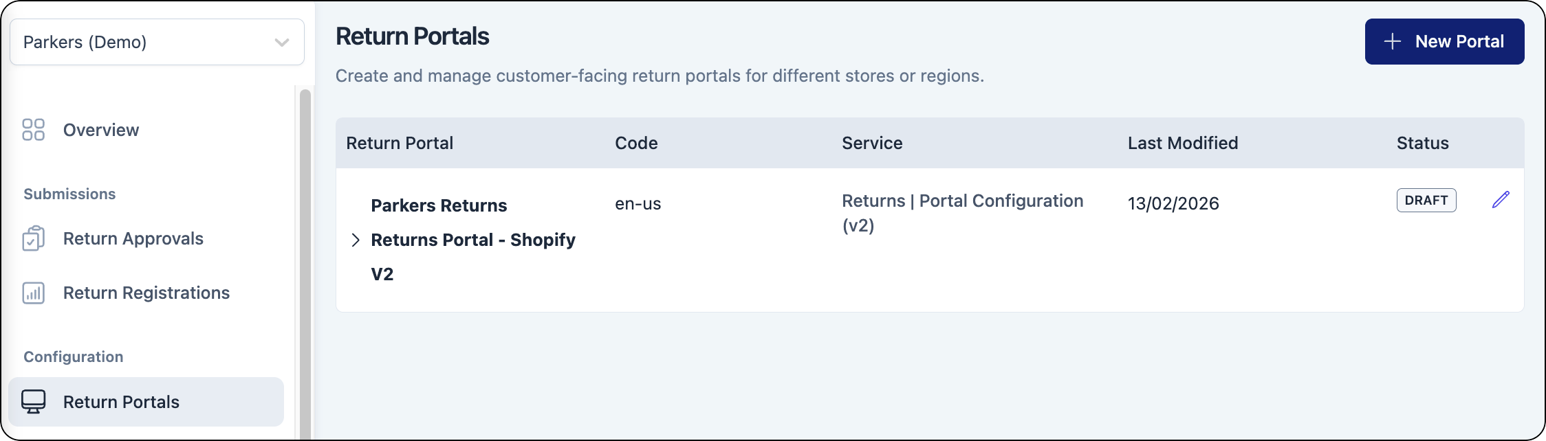 Installed Shopify returns portal