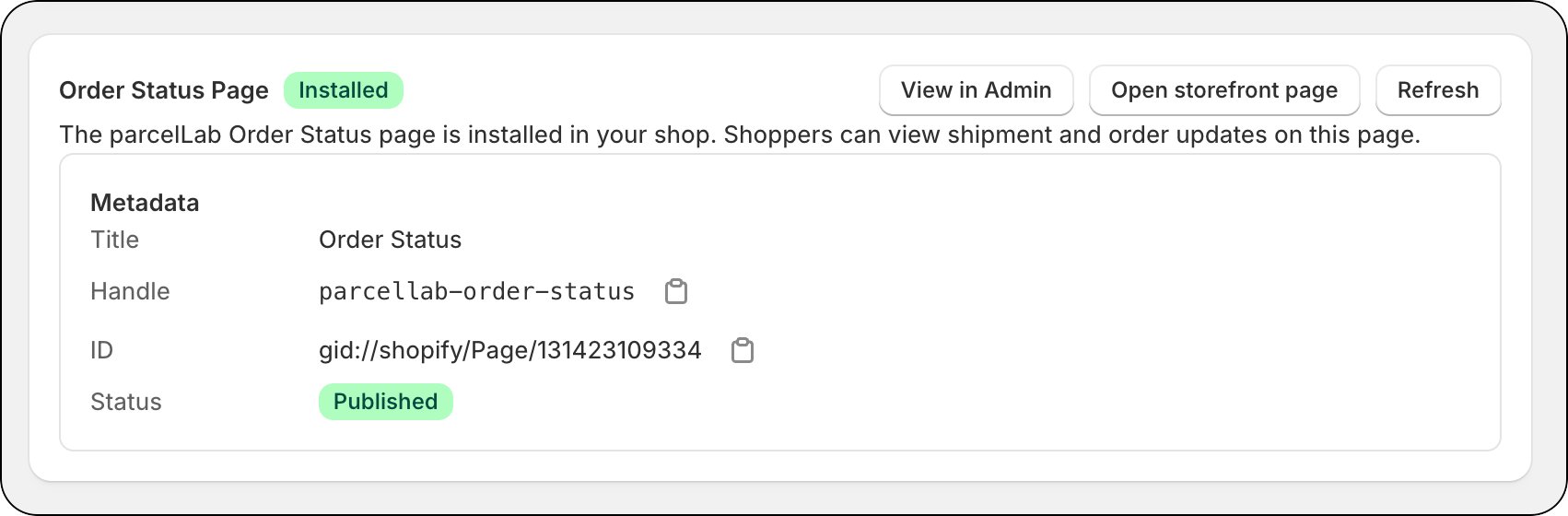 Order status page installed