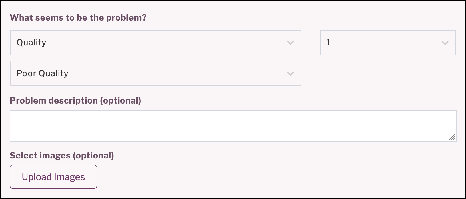 Selected return reason with prompt for optional feedback