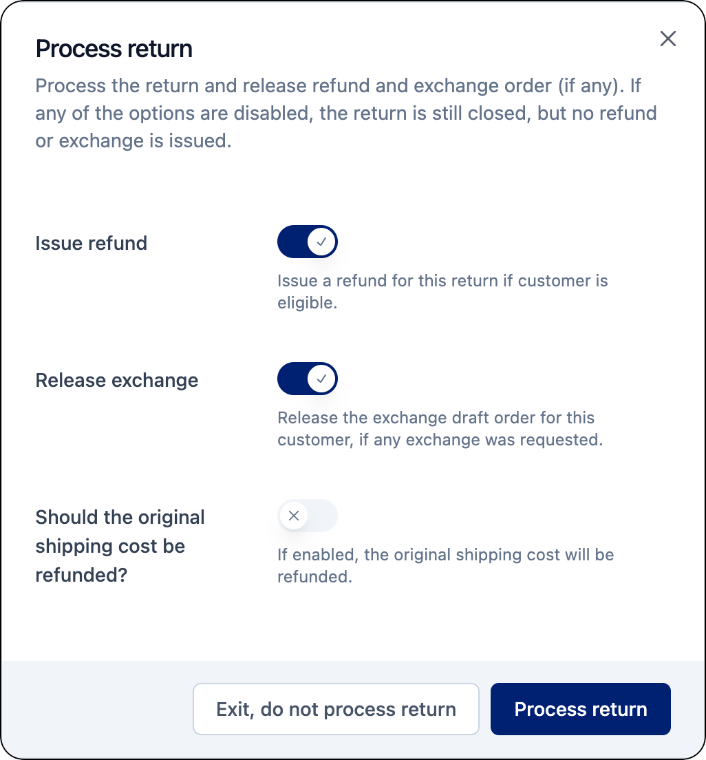 Process return popup form