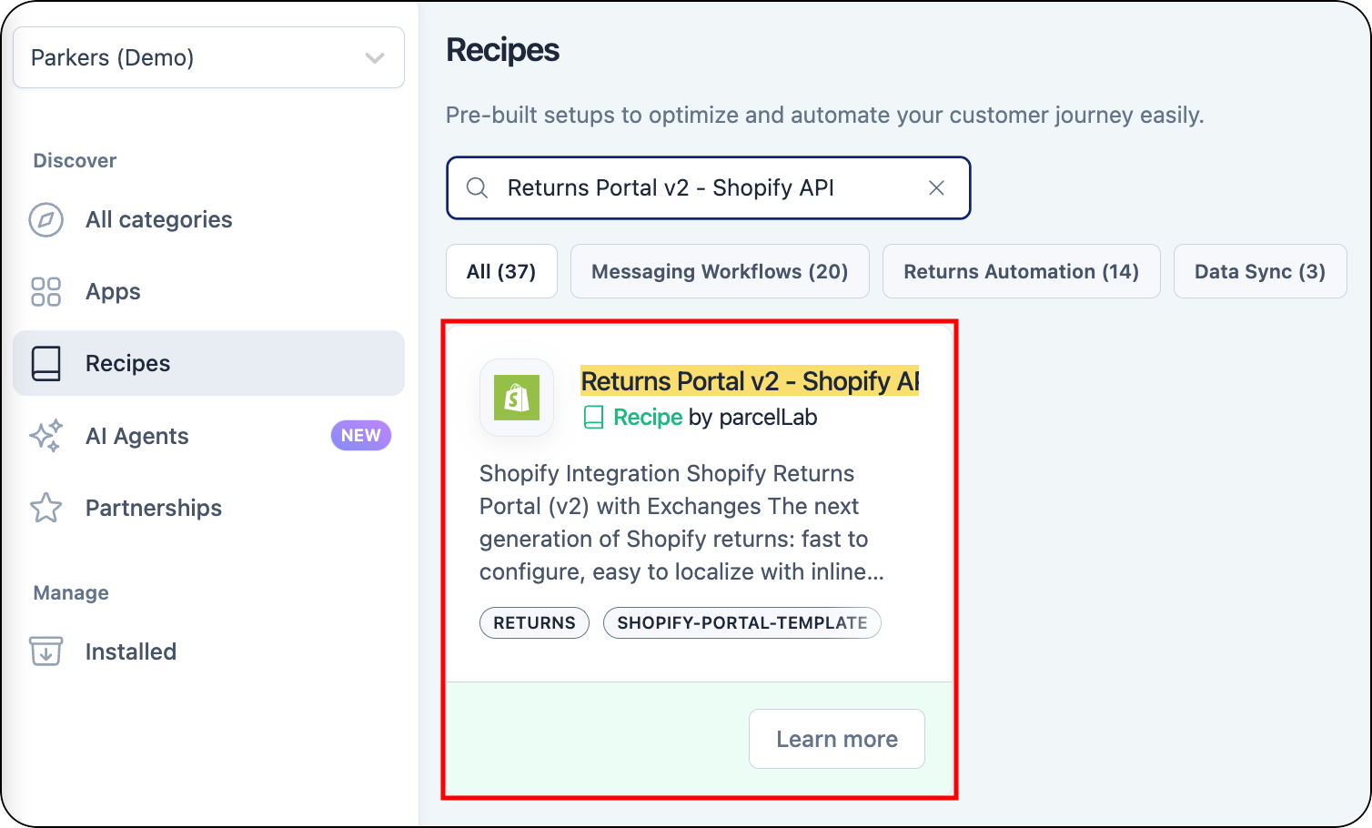 Returns Portal v2 - Shopify API recipe in the App Store