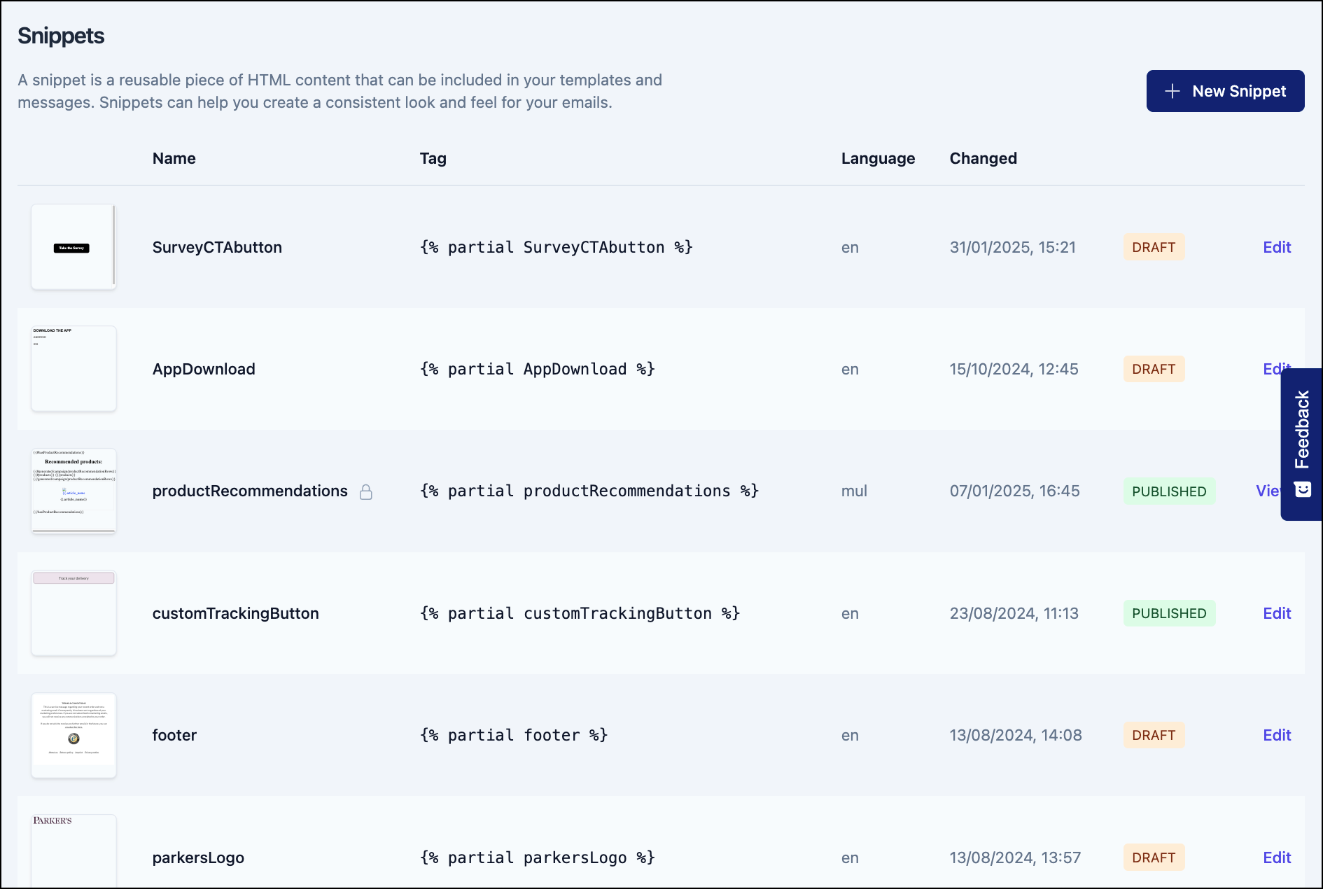 Configured reusable snippets
