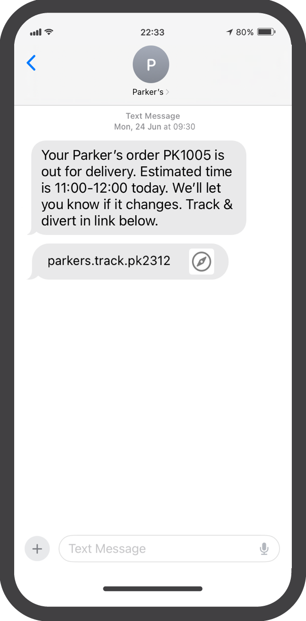 Out for delivery SMS notification