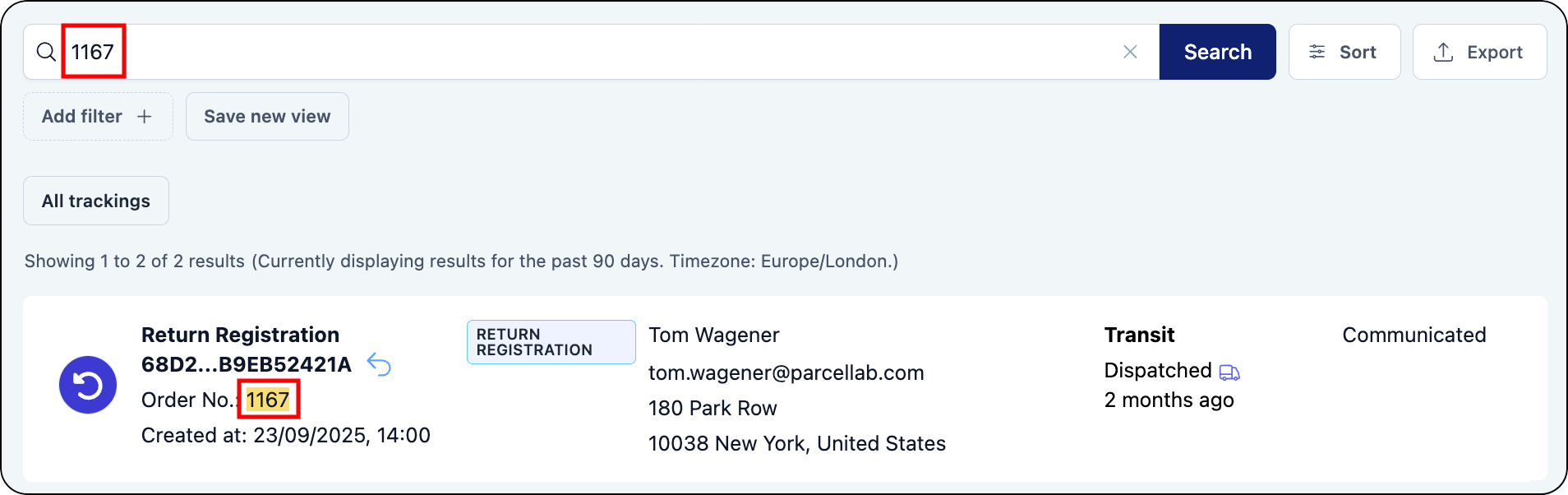 Search terms used are highlighted in the search results